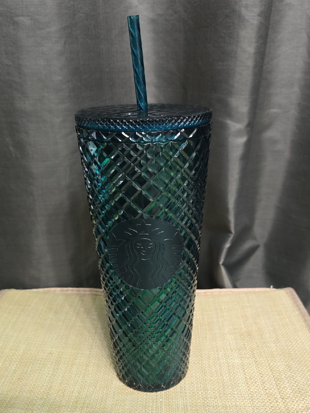 Starbucks Dark Teal Textured Cold Cup with Straw NWOT